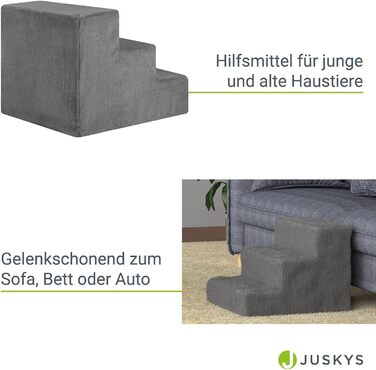 Сходи для собак і котів Juskys, 3 ступені, 36 см, знімний плюшевий чохол, для ліжка, дивану, авто, сірі