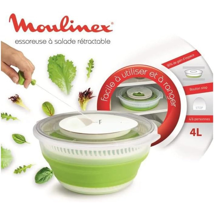 Сушарка для салату Moulinex K2530104, складна, 4 л, пластик, зелена