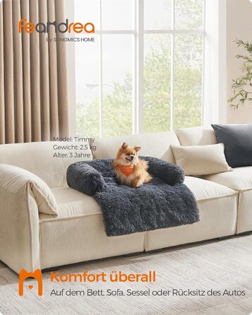 Ліжко для собак Feandrea FluffyHug, плюшеве, темно-сіре, розмір M, 80x75x16 см, захист для дивану, подушка, для малих і середніх порід