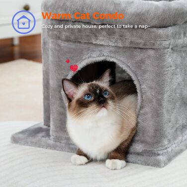 Дерево для котів PAWZ Road, багаторівневий сірий котячий комплекс з сизалевим дряпаком, затишним будиночком та великою полицею для домашніх котів
