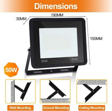 Зовнішній LED-прожектор Ikodm 30Вт, тепле біле світло 3000K, водонепроникний, комплект 5 шт., для двору, саду, гаража, спортмайданчика, надяскравий 2250Лм