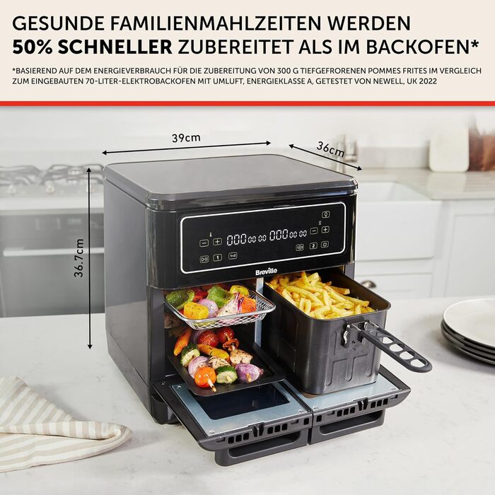 Фритюрниця з гарячим повітрям Breville Halo Flexi 11 л, цифрова, подвійна камера, 2400 Вт, для смаження, запікання, грилю, розігріву, на 10+ осіб