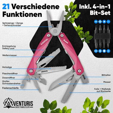 AVENTURIS Мультитул для велосипеда та outdoor, багатофункціональний інструмент, подарунок для чоловіків, персоналізований, зелений або рожевий