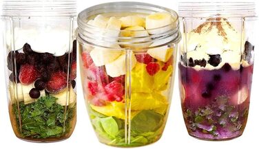 Набір з 2 запасних чаш для Nutribullet 530 мл з кришками, сумісний з блендерами 900W/600W