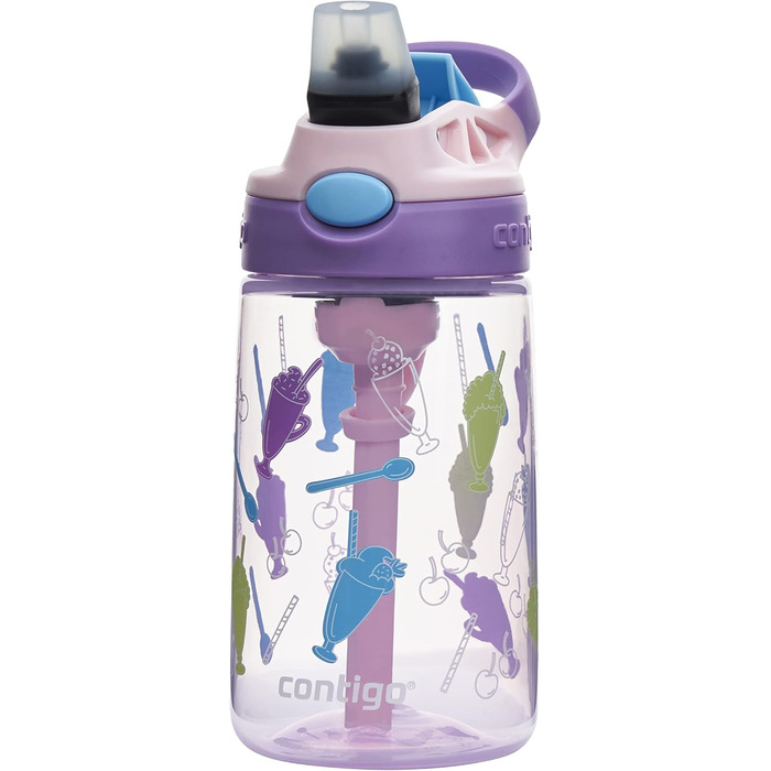 Дитяча пляшка для води Contigo Easy Clean Autospout з трубочкою, BPA-free, 420 мл, пластикова, герметична, легка у догляді, для школи та спорту (Strawberry Shakes)