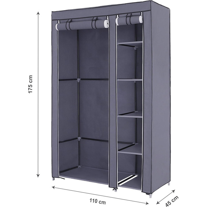 Тканинна шафа SONGMICS XL, складана, для одягу, з поперечиною, 110x175x45 см, сіра
