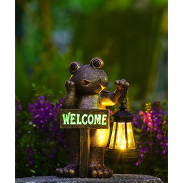Goodeco Сонячна садова фігура жаби з табличкою Welcome, мідна, декор для тераси, балкона, двору та газону, оригінальний подарунок на новосілля для бабусі, дідуся або садівниці