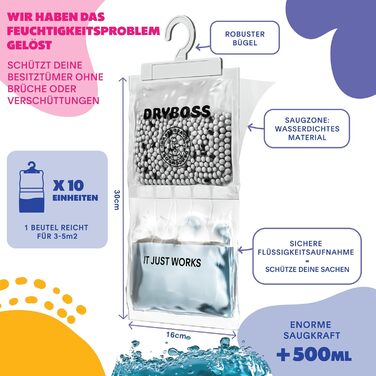 Осушувач повітря для шафи DRYBOSS Pack XL 230 г без електрики, ароматизований, вологопоглинаючий пакет для підвішування, 20 шт.