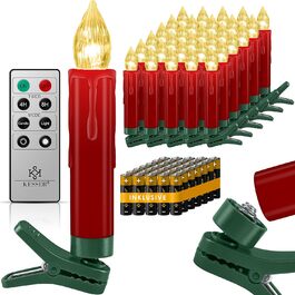 KESSER LED ялинкові свічки 30 шт., бездротові, різнокольорові, з пультом, таймером, мерехтінням, димміровані, з батарейками, кріплення, червоні