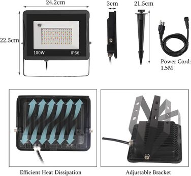 LED прожектори T-SUN 100W, 16 кольорів, IP66, для вулиці та саду, з пультом, набір 2 шт.
