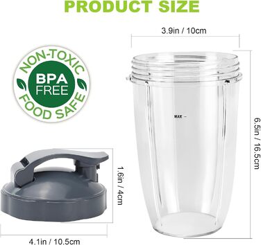 Набір з 2 чаш для блендера NutriBullet Pro 900/600 Вт, 710 мл, з 2 кришками, BPA Free, для смузі, запасні частини