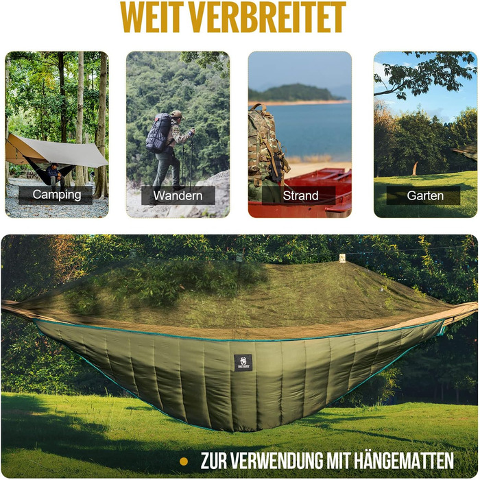 Утеплювач для гамаку OneTigris Hideout, ультралегкий підвісний підматрац 280x120 см, армійсько-зелений, для кемпінгу, туризму та походів