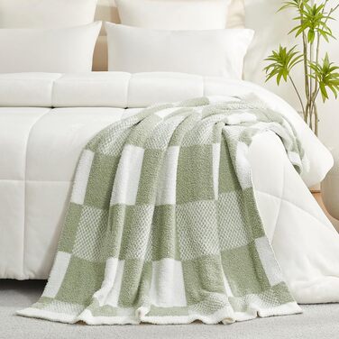 Плед Snuggle Sac в клітинку, салатовий, мікрофібра, флісовий, теплий, м'який, двосторонній, для дивана, крісла, ліжка, 127x152 см