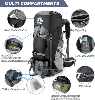 Рюкзак Night Cat Wanderrucksack 70/90 л для туризму, трекінгу, походів, подорожей, для чоловіків та жінок, дихаючий, для кемпінгу, альпінізму, велоподорожей