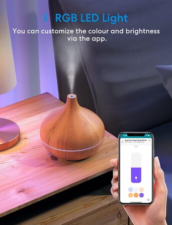 Розумний ультразвуковий арома-дифузор Meross 400 мл з Wi-Fi, RGB-LED підсвіткою, керуванням через додаток, сумісний з Apple HomeKit, Alexa, Google Home, для ефірних олій та зволоження повітря