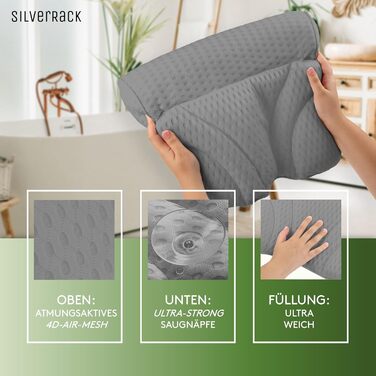Подушка для ванни SilverRack середньої м'якості, біла 4D, з присосками, ергономічна, для шиї, аксесуар для ванни (сірий, тонка)