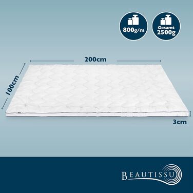 Топер для матраца Beautissu BeauNuit MT Base 100x200 см з чохлом, рельєфний матрацний наматрацник 3 см для ліжка-боксспрінг і матраців до 40 см, нековзний