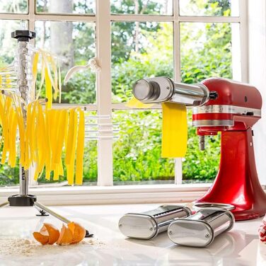 Набір насадок для пасти KitchenAid 5KSMPRA з нержавіючої сталі: машинка для макаронів, насадки для спагеті й фетучіні