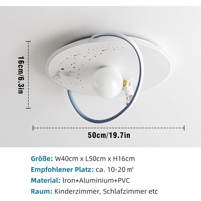 Дитяча стельова LED-лампа RRBEST Місяць та астронавт, діммована з пультом, сучасний дизайн для хлопчиків і дівчаток, декоративне освітлення для дитячої кімнати