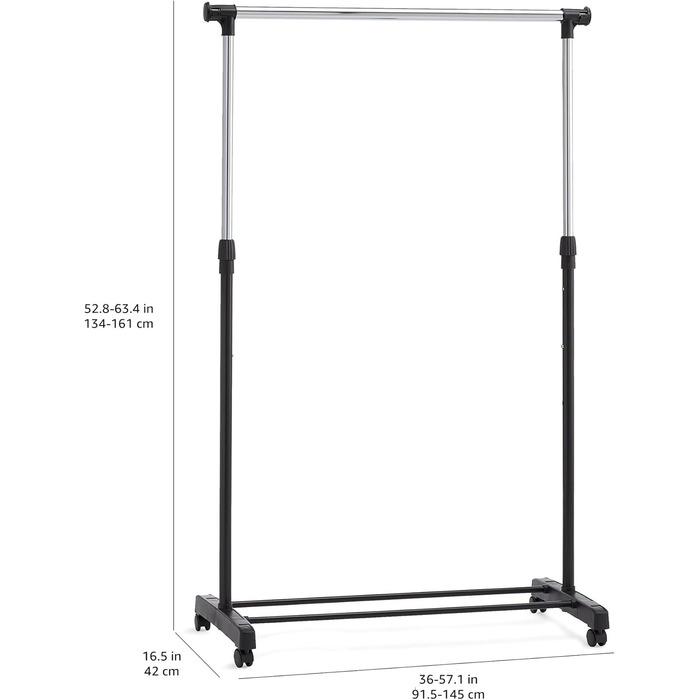 Шафа для одягу Amazon Basics з двома полицями, біла, хром, 91.5-145x42x134-161 см