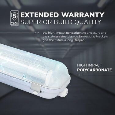 Світильник LED HOFTRONIC 150см 60Вт 10500лм холодне світло, IP65, водонепроникний, без мерехтіння, з'єднуваний, T8, для гаража, майстерні, офісу, підвалу (110лм/Вт, 6000K)