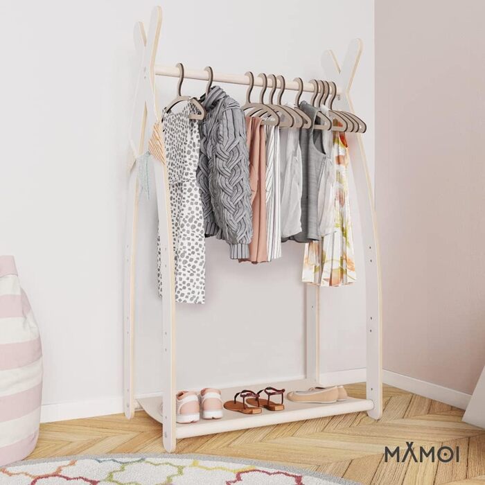 Дитяча вішалка MAMOI для одягу, екологічна, біло-бежева, 106x95x32 см, 1 модуль, для дитячої кімнати, з полиці, виготовлено в ЄС