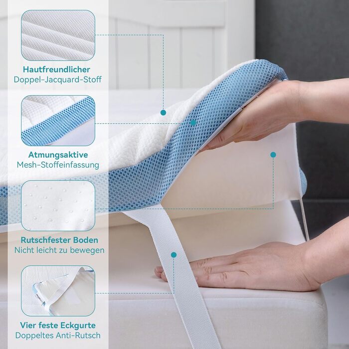 Топер з піни Memory Foam Amazon Basics з ременями, 140x200 см, 5 см, білий