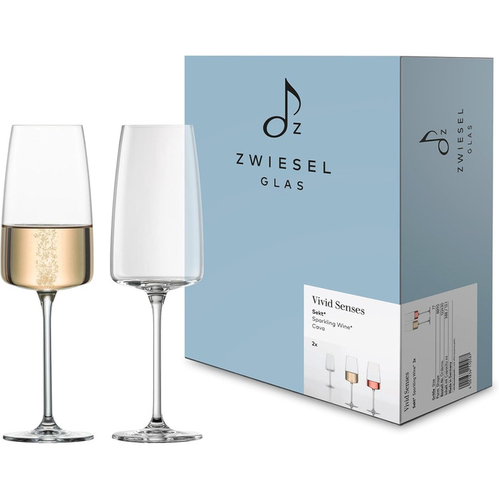 Келихи для ігристого вина Zwiesel Glas Vivid Senses, набір 2 шт., витончені кришталеві келихи з тритану, легкі та міцні, для шампанського, можна мити в посудомийній машині, вироблено в Німеччині