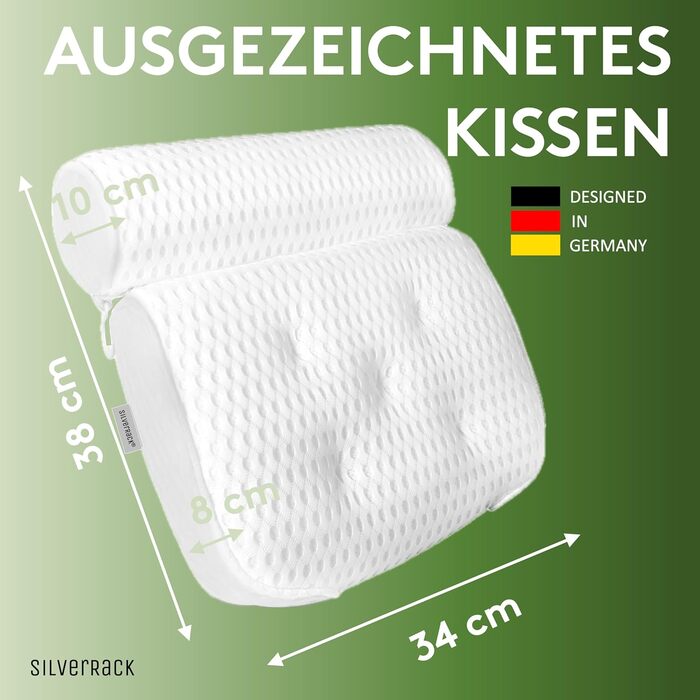 Подушка для ванни SilverRack MEDIUM-WEICH, біла, 4D, ергономічна, з присосками – аксесуар для ванни, ортопедична подушка для шиї