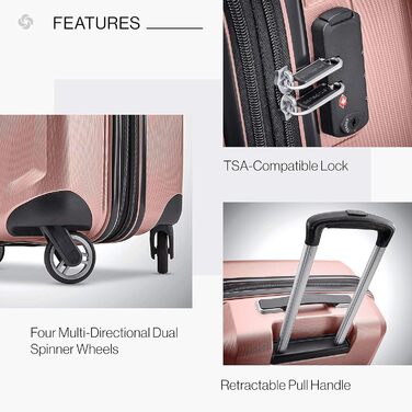 Жорсткий чемодан Samsonite Winfield 3 DLX з обертовими колесами, рожевий, універсальний розмір, ручна поклажа