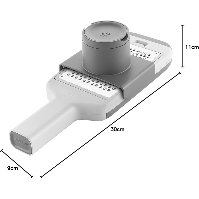 Терка кухонна ZWILLING Z-Cut, багатофункціональна, нержавіюча сталь, 4 змінні насадки, двостороннє натирання, з лотком, сіра