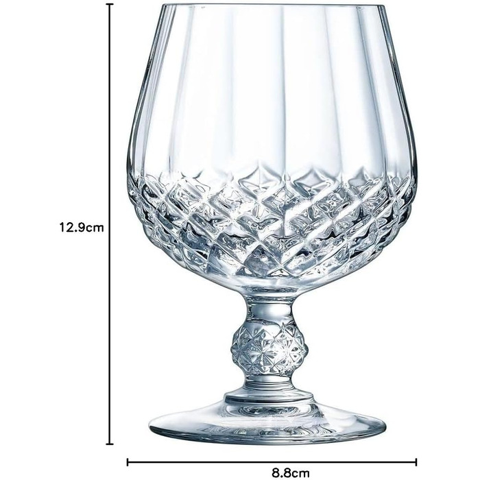 Набір склянок для коньяку Cristal d'Arques Paris Longchamp 320 мл, 6 шт, Kwarx, прозорі, міцні, блискучі