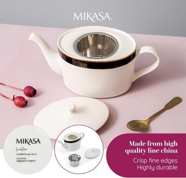 Чайник Mikasa Luxe Deco порцеляновий, 1.1 л, з фільтром, арт-деко, золото, для 4 чашок, підходить для посудомийки