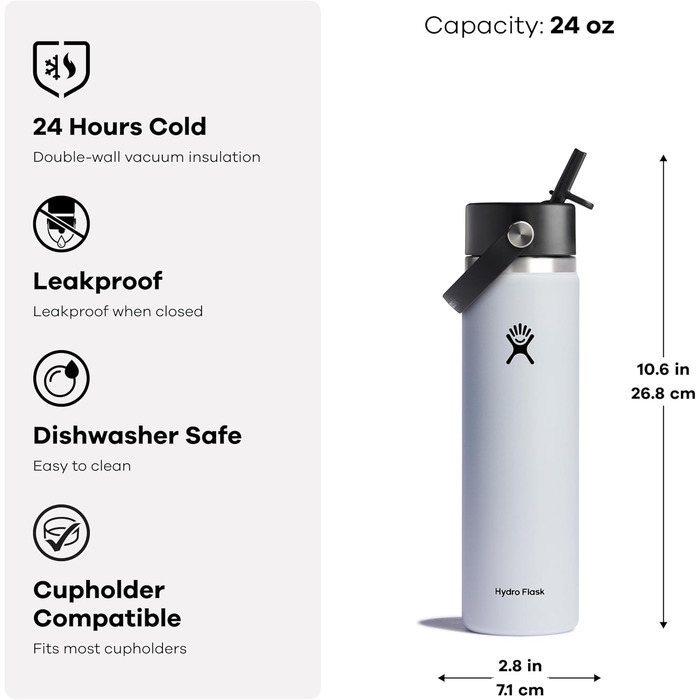 Гідрофляга Hydro Flask 710 мл – вакуумна пляшка з нержавіючої сталі з широкою горловиною та кришкою з трубочкою, колір Oat