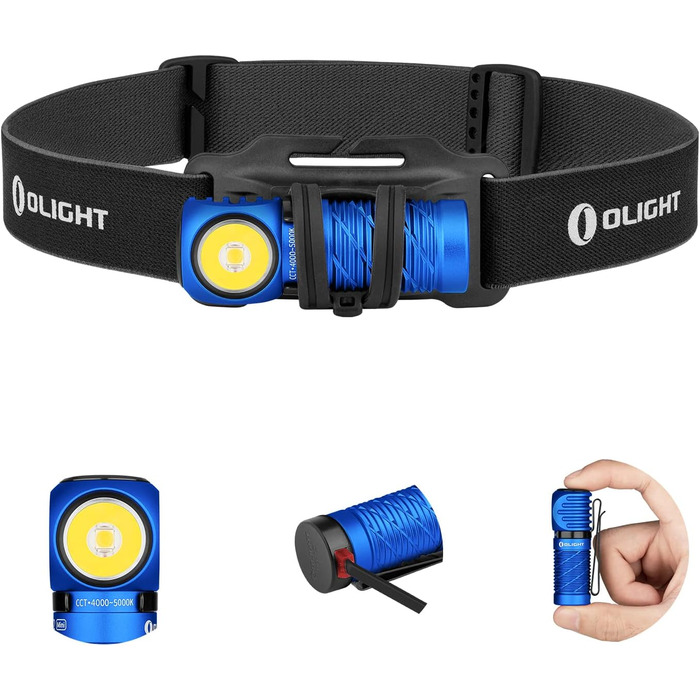 Ліхтар налобний OLIGHT Perun 2 Mini, 1100 люмен, 150 м, USB-зарядка, червоне світло, 5 режимів, водонепроникний, для кемпінгу, екстрених ситуацій, синій, холодне біле світло