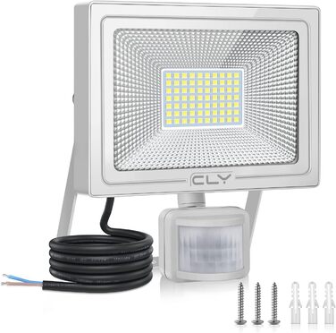 CLY LED прожектор 60Вт з датчиком руху, 5200Лм, 6500K, IP66, регульована яскравість, для вулиці, саду, гаража, двору