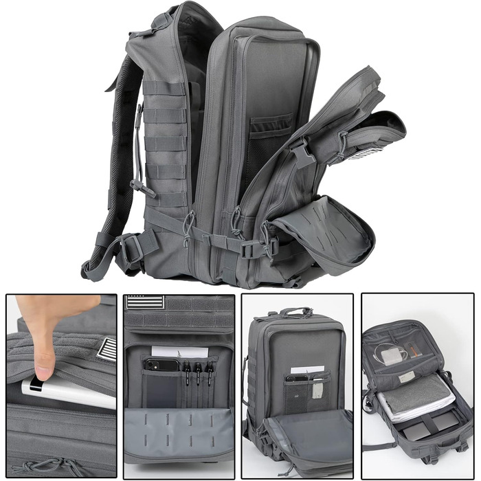 Тактичний рюкзак QT&QY 45 л армійський Molle для чоловіків, військовий штурмовий рюкзак Bundeswehr для туризму, трекінгу, 3-денний рюкзак (3.1 сірий)