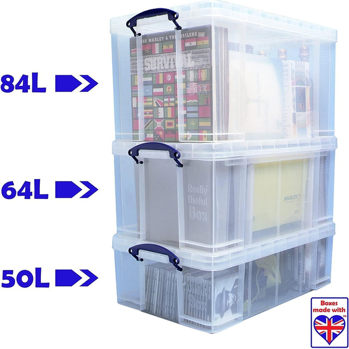 Набір контейнерів Really Useful Box 64 л, прозорі, для зберігання та організації, 2 шт, 710x440x310 мм