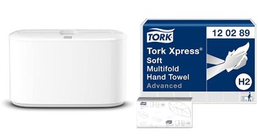 Диспенсер для паперових рушників Tork Xpress H2 настільний, білий, компактний, для складених рушників, комплект з рушниками 21x180, 21,8x32,3x11,6 см, дизайн Elevation