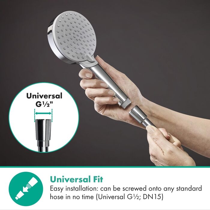Hansgrohe Vernis Blend – ручний душ з круглою насадкою 100 мм, антикальцієва система, 2 режими струменя, хромований, водозбереження