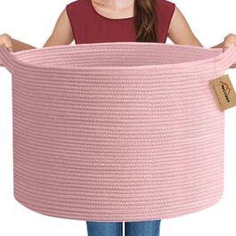 Великий рожевий кошик для зберігання MEGASKET 56×56×36 см, плетений мотузковий органайзер для іграшок, пледів та речей, кошик для вітальні