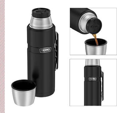 Термос THERMOS STAINLESS KING 1,2 л, чорний, нержавіюча сталь, герметичний, з чашкою і ручкою, 12 годин гарячий, 24 години холодний, для напоїв, BPA-free