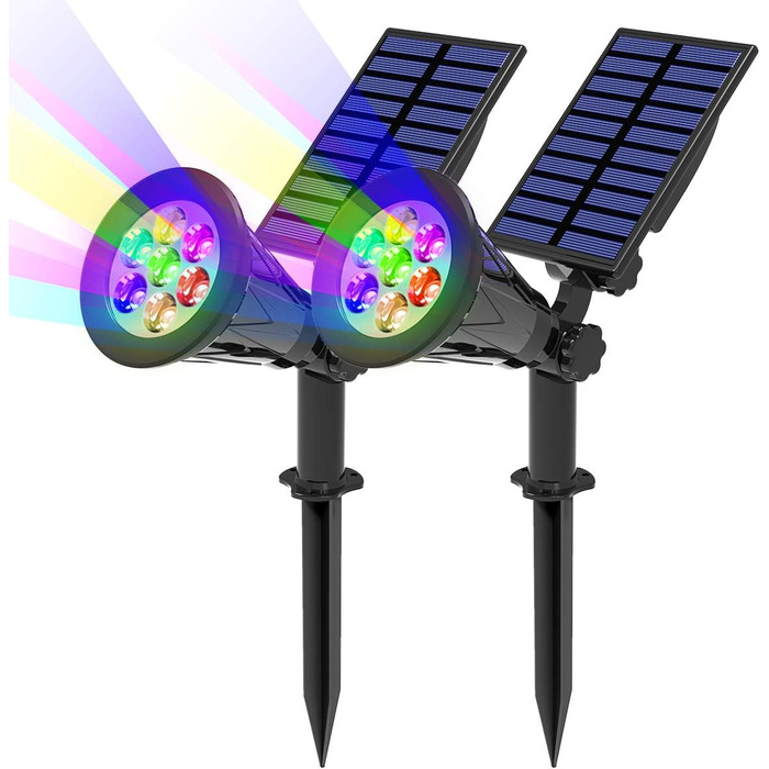 Сонячні LED прожектори T-SUN 2 шт. 4 LED, холодне біле світло 6000K, садові світильники з 2 режимами освітлення для газону, доріжок, тераси, безпекове освітлення