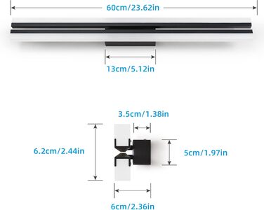 Світильник для ванної MantoLite LED, 60 см, 24 Вт, 6000K, матовий чорний, IP44, настінний для дзеркала, спальні, вітальні, суперяскравий