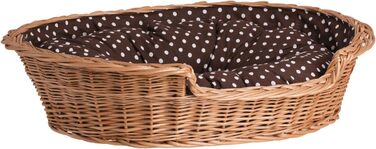 Плетений кошик для собак і котів з подушкою, натуральна лоза, 80x60x26 см, лежак для тварин