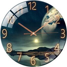 Скляний настінний годинник ALEENFOON 30 см, безшумний, круглий, для вітальні, кухні, спальні, офісу, морський дизайн