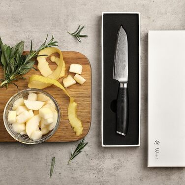 Професійний кухонний ніж Santoku Wakoli Mikata 12 см з дамаської сталі 67 шарів, мікарта, для м'яса, овочів і суші, подарункова коробка