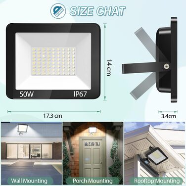 YIQIBRO LED прожектор для вулиці 10000Лм, 6500K, IP67, 2×50Вт, водонепроникний, холодне біле світло, для складу, саду, гаража, двору, парковки