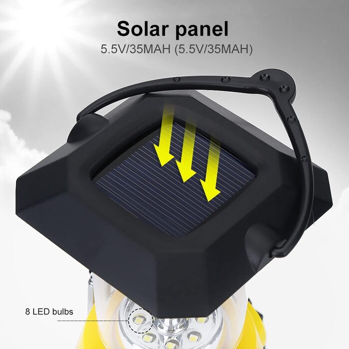 Світлодіодний кемпінговий ліхтар VGEBY 8 LED, сонячний, з ручною динамо-круткою, радіо AM/FM, акумуляторний, для кемпінгу, екстрених ситуацій, походів, фестивалів, караванів