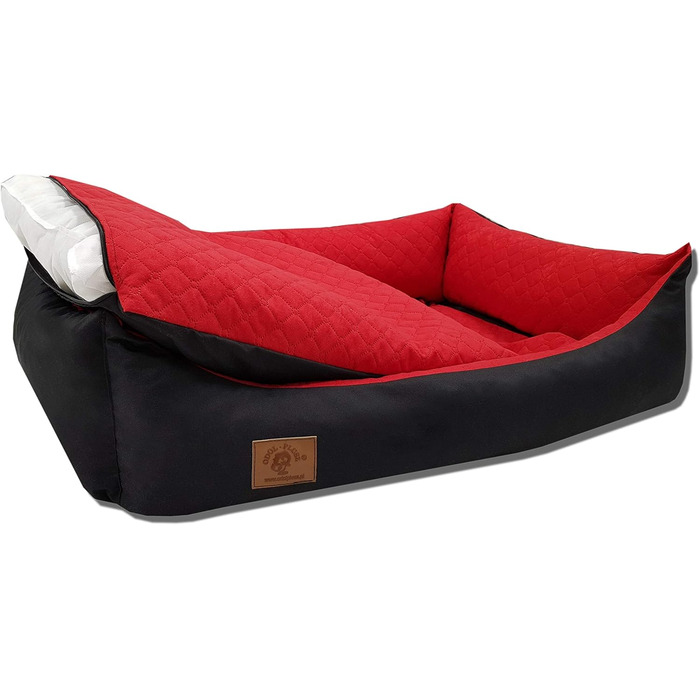 Odolplusz XXL Ліжко для великих собак, чорне-червоне, 100x70 см – собаче ліжко-матрац із двосторонньою подушкою, знімний та праний чохол